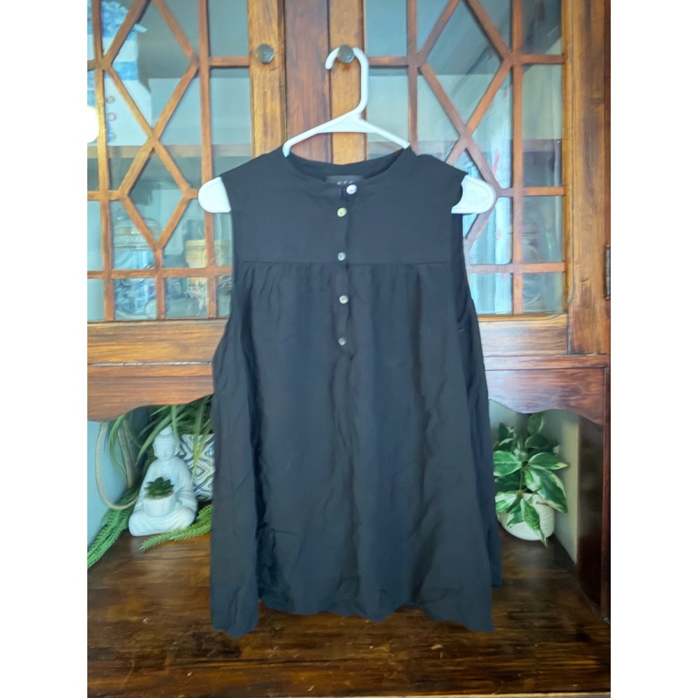 Hatch Collection Womens Black Rayon Sleeveless Button Front Blouse Top Size 1